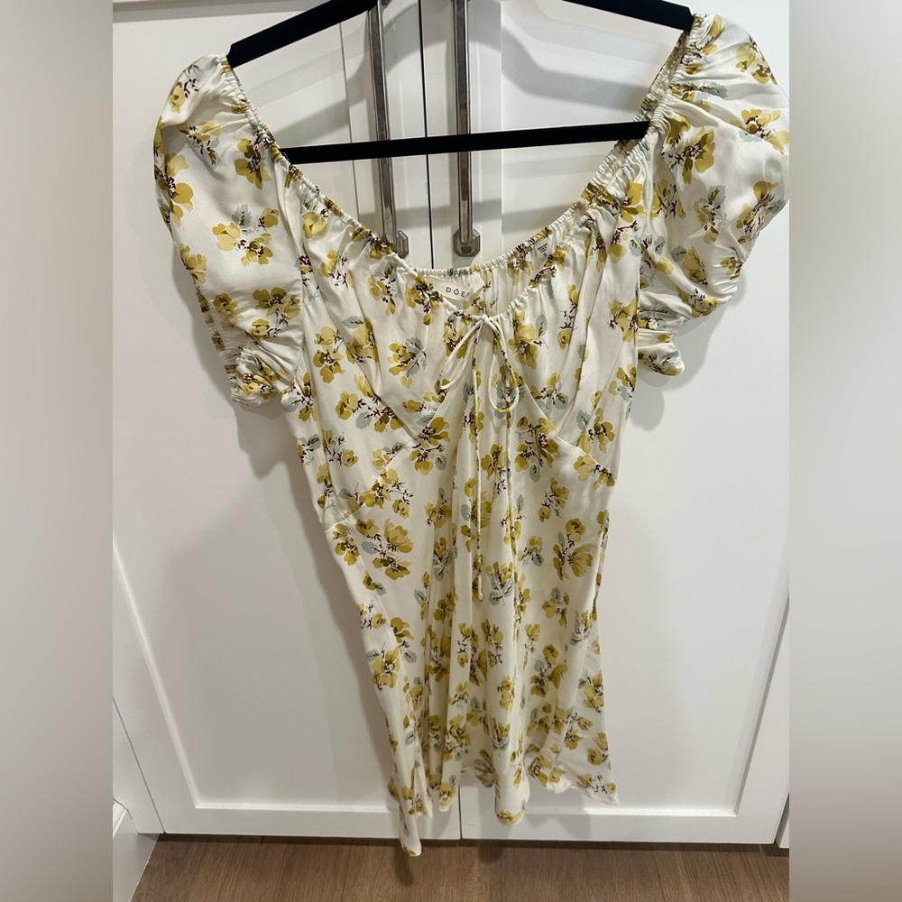 Doen Cream and Yellow Puff Sleeve Mini Dress